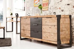 Industrial Sideboard FACTORY 180cm Akazie Massivholz weiß gekälkt Kommode mit Schubladen