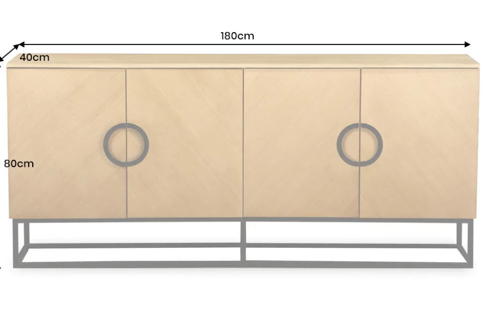 Industrial Sideboard GRANDEZZA 180cm natur Eiche schwarz Metall viel Stauraum
