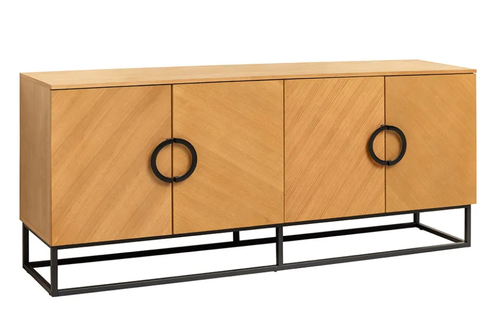 Industrial Sideboard GRANDEZZA 180cm natur Eiche schwarz Metall viel Stauraum