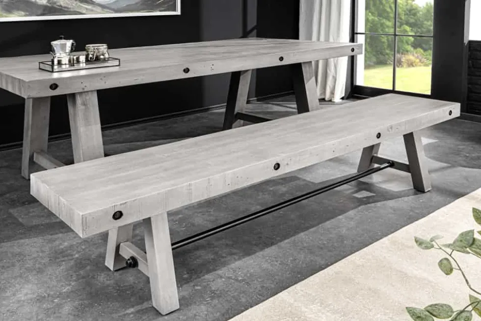 Industrial Sitzbank FINCA 200cm grau Pinie recyceltes Massivholz Eisen
