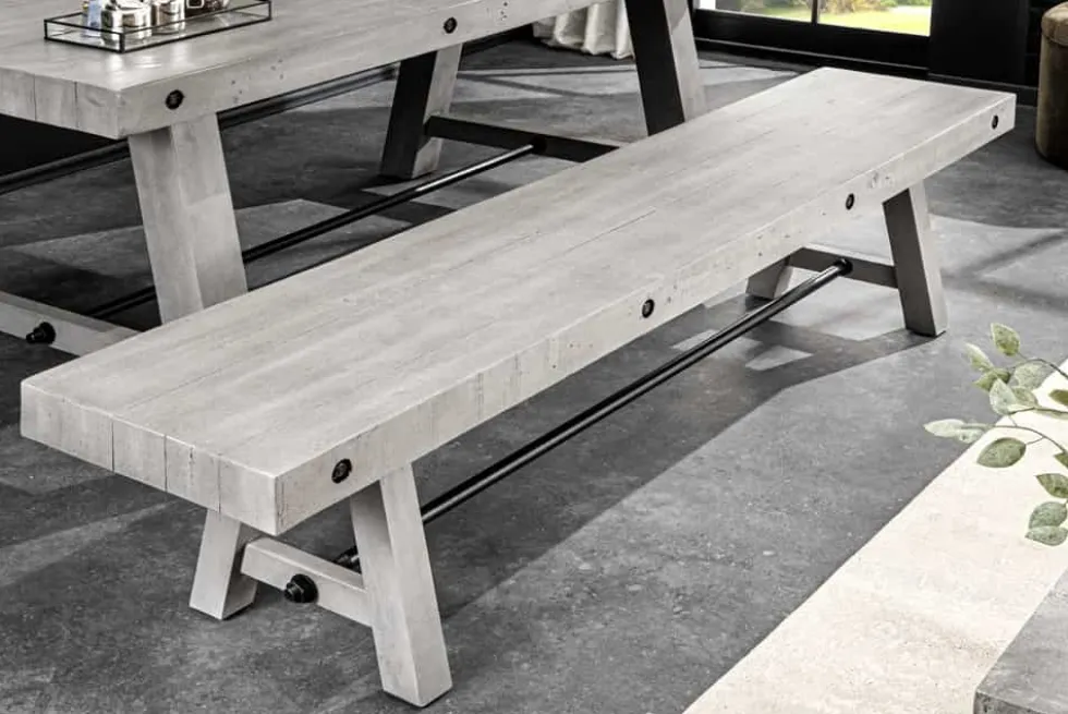 Industrial Sitzbank FINCA 200cm grau Pinie recyceltes Massivholz Eisen