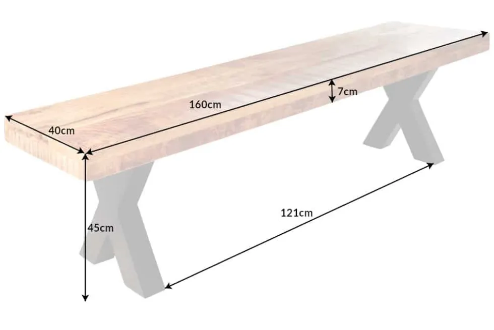 Industrial Sitzbank IRON CRAFT 160cm Mangoholz mit schwarzen X-Beinen