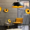 Industrial Stehlampe STUDIO 150cm schwarz Blattgold-Optik neigbarer Schirm
