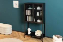 Industrial Vitrine DURA STEEL 150cm schwarz Metall Glas Highboard