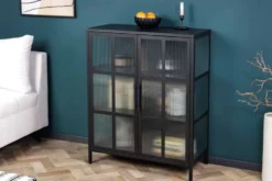 Industrial Vitrine DURA STEEL 80cm schwarz Metall Riffelglas