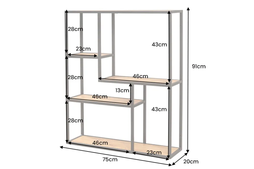 Industrial Wandregal SLIM LINE 90cm Wildeiche schwarz fünf Regalböden