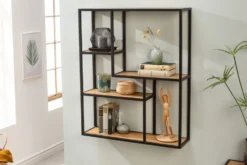 Industrial Wandregal SLIM LINE 90cm Wildeiche schwarz fünf Regalböden