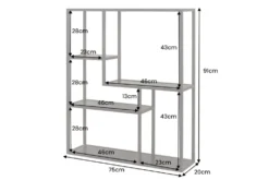 Industrial Wandregal SLIM LINE 90cm Esche schwarz fünf Regalböden