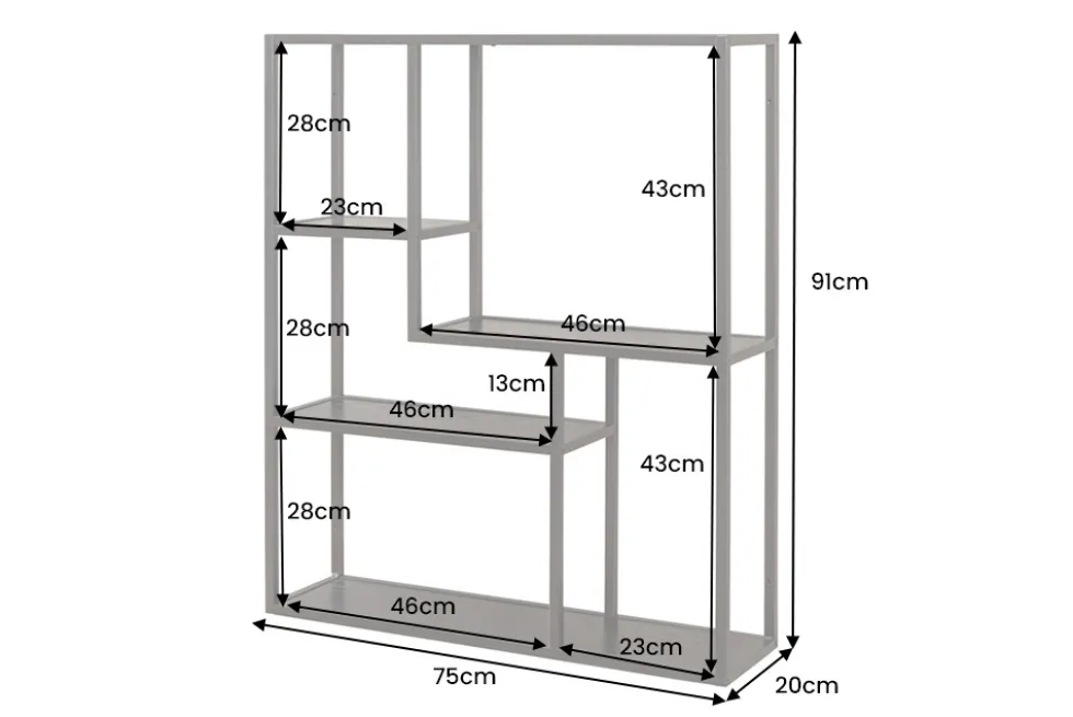 Industrial Wandregal SLIM LINE 90cm Esche schwarz fünf Regalböden