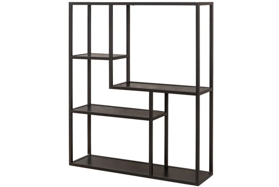 Industrial Wandregal SLIM LINE 90cm Esche schwarz fünf Regalböden