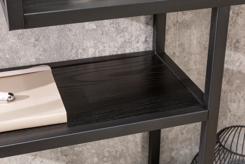 Industrial Wandregal SLIM LINE 90cm Esche schwarz fünf Regalböden