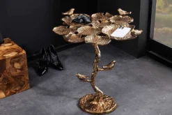 In- und Outdoor Beistelltisch BIRDS 65cm messing antik Blatt-Design wetterfest Vogel-Skulptur