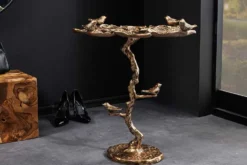 In- und Outdoor Beistelltisch BIRDS 65cm messing antik Blatt-Design wetterfest Vogel-Skulptur