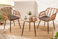 In- und Outdoor Bistro Balkon-Set PARIS braun Polyrattan Sitzgruppe wetterfest mit Tisch