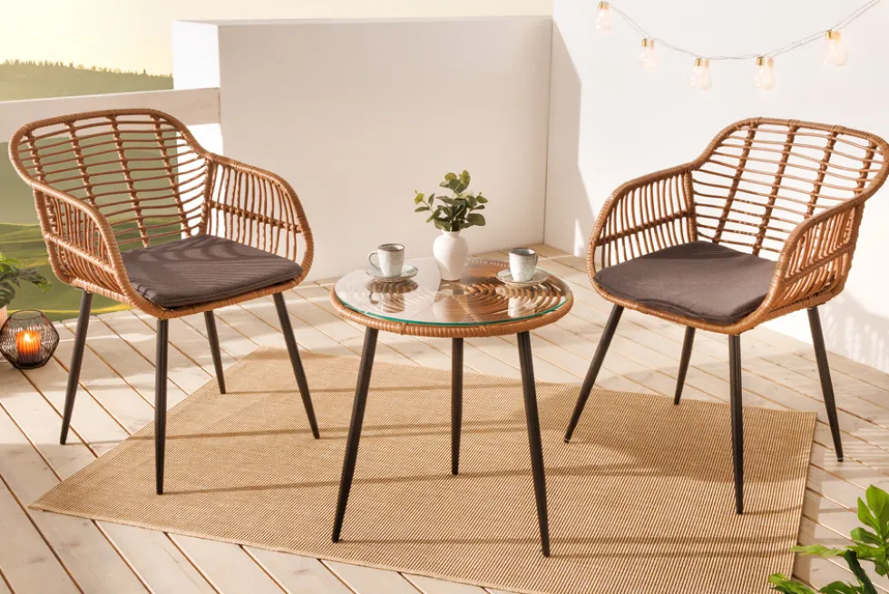 In- und Outdoor Bistro Balkon-Set PARIS braun Polyrattan Sitzgruppe wetterfest mit Tisch
