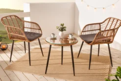 In- und Outdoor Bistro Balkon-Set PARIS braun Polyrattan Sitzgruppe wetterfest mit Tisch