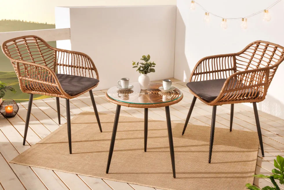 In- und Outdoor Bistro Balkon-Set PARIS braun Polyrattan Sitzgruppe wetterfest mit Tisch