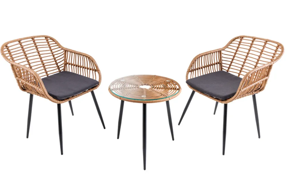 In- und Outdoor Bistro Balkon-Set PARIS braun Polyrattan Sitzgruppe wetterfest mit Tisch