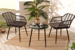 In- und Outdoor Bistro Balkon-Set PARIS schwarz Polyrattan Sitzgruppe inkl. Tisch