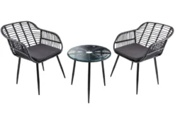 In- und Outdoor Bistro Balkon-Set PARIS schwarz Polyrattan Sitzgruppe inkl. Tisch