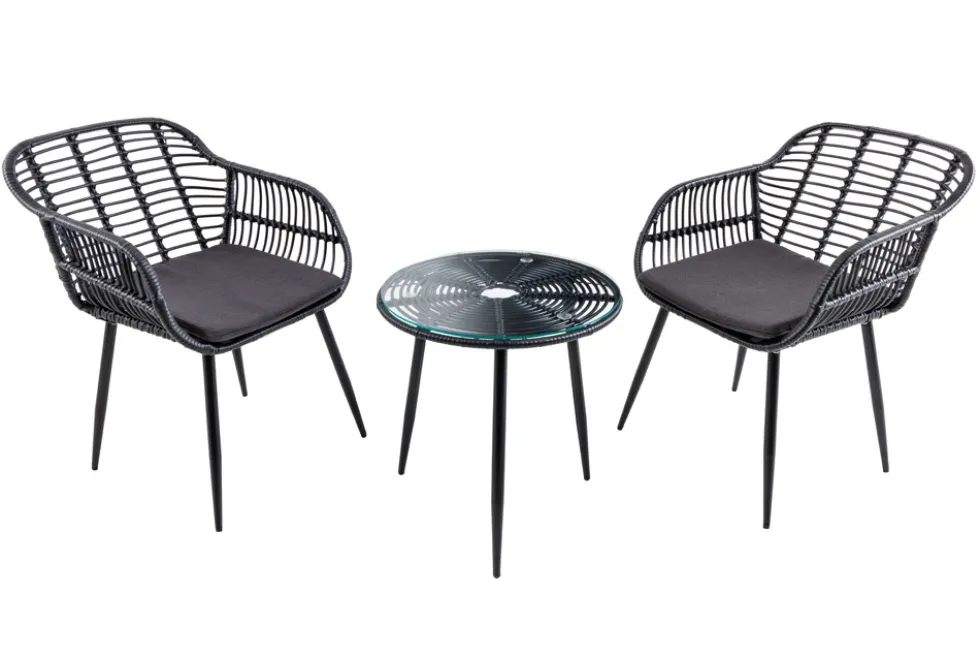 In- und Outdoor Bistro Balkon-Set PARIS schwarz Polyrattan Sitzgruppe inkl. Tisch