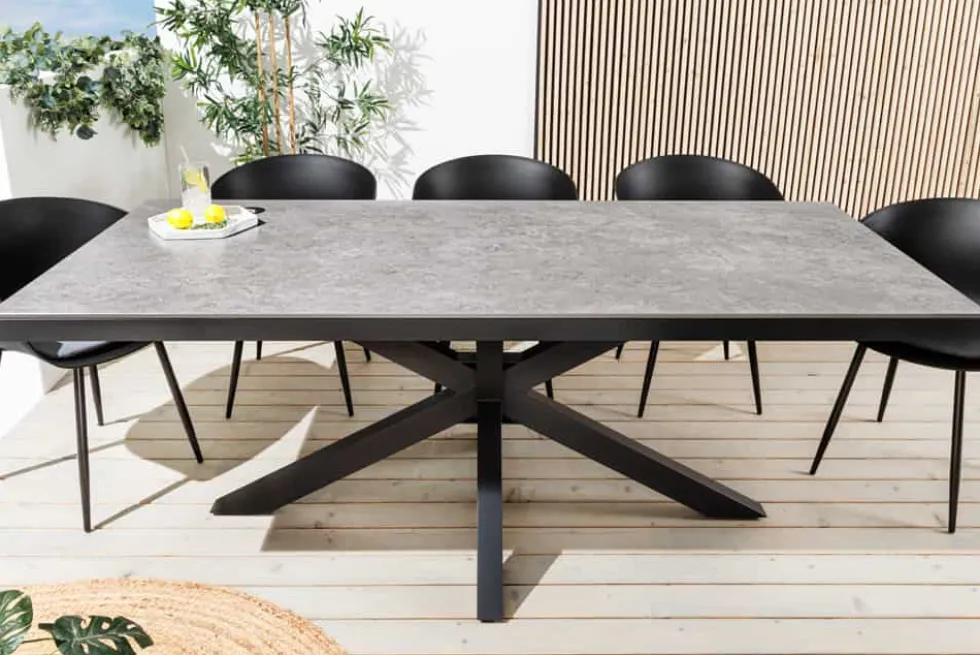 In- und Outdoor Esstisch GALAXIE 160cm hellgrau Keramik anthrazit Aluminium