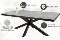 In- und Outdoor Esstisch GALAXIE 160cm hellgrau Keramik anthrazit Aluminium