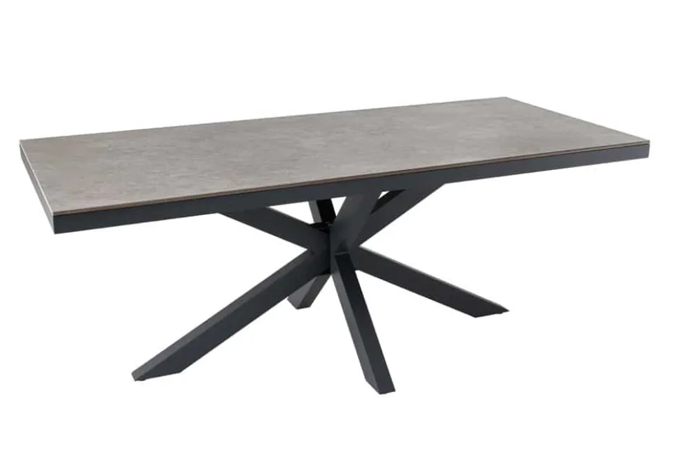 In- und Outdoor Esstisch GALAXIE 160cm hellgrau Keramik anthrazit Aluminium