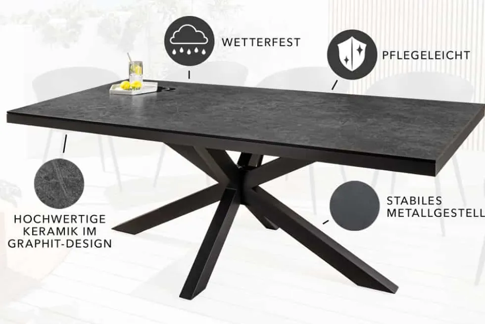 In- und Outdoor Esstisch GALAXIE 180cm anthrazit Keramik Aluminium Gartentisch