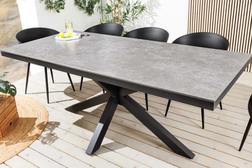 In- und Outdoor Esstisch GALAXIE 200cm hellgrau Keramik anthrazit Aluminium