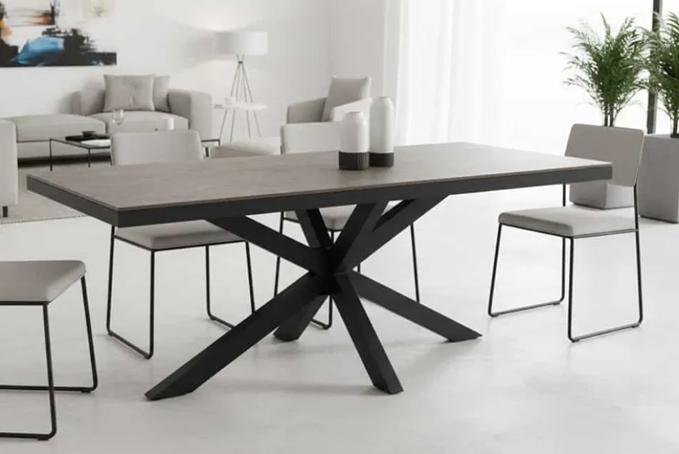 In- und Outdoor Esstisch GALAXIE 200cm hellgrau Keramik anthrazit Aluminium