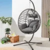 In- und Outdoor Hängesessel IBIZA anthrazit Rattan mit Gestell wetterfest inkl. Kissen