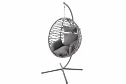 In- und Outdoor Hängesessel IBIZA anthrazit Rattan mit Gestell wetterfest inkl. Kissen