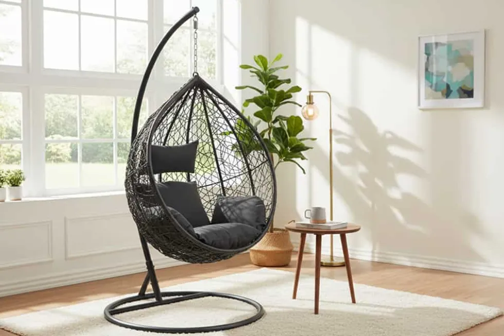 In- und Outdoor Hängesessel LOFT anthrazit grau Gartenstuhl inklusive Kissen wetterfest