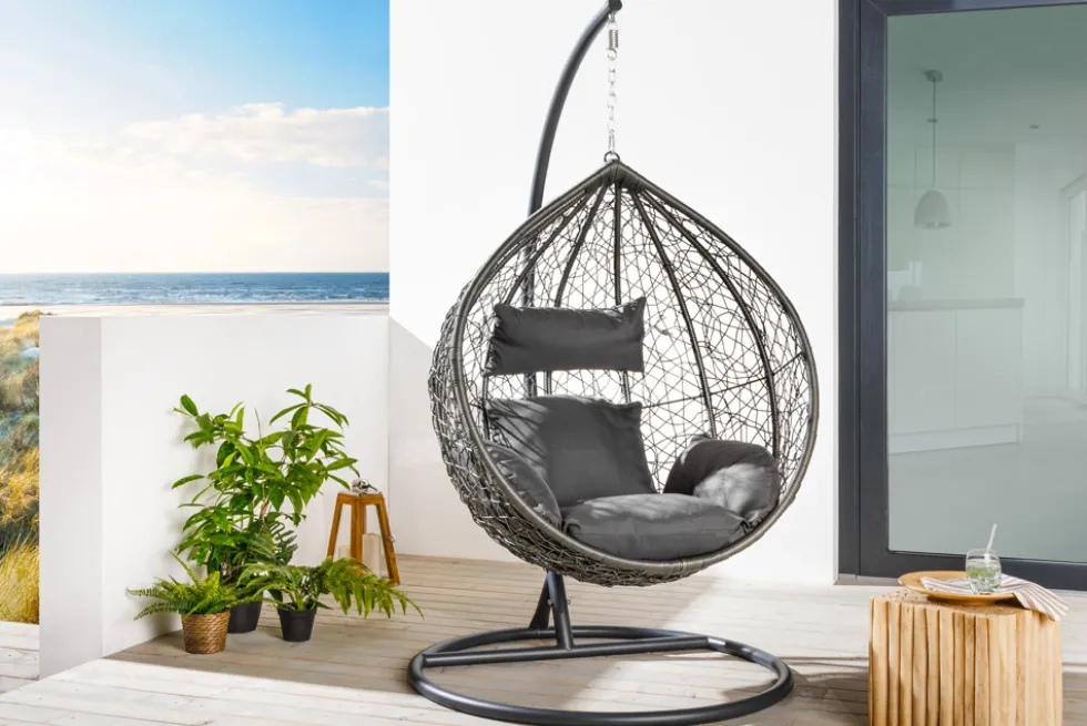 In- und Outdoor Hängesessel LOFT anthrazit grau Gartenstuhl inklusive Kissen wetterfest