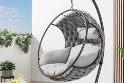 In- und Outdoor Hängesessel ROPE anthrazit grau mit Gestell wetterfest inkl. Kissen