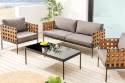 In- und Outdoor Lounge-Sessel UNIQUE 70cm schwarz braun grau Aluminium inkl. Kissen
