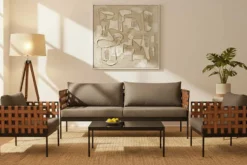 In- und Outdoor Lounge-Sessel UNIQUE 70cm schwarz braun grau Aluminium inkl. Kissen