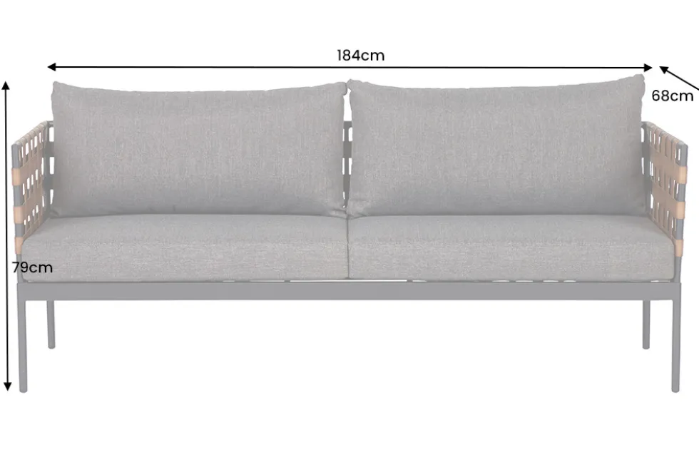In- und Outdoor Lounge-Sofa UNIQUE 185cm schwarz braun grau Aluminium 2-Sitzer inkl. Kissen