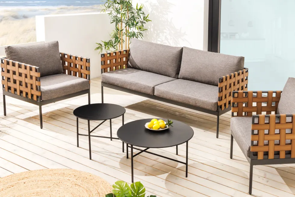 In- und Outdoor Lounge-Sofa UNIQUE 185cm schwarz braun grau Aluminium 2-Sitzer inkl. Kissen