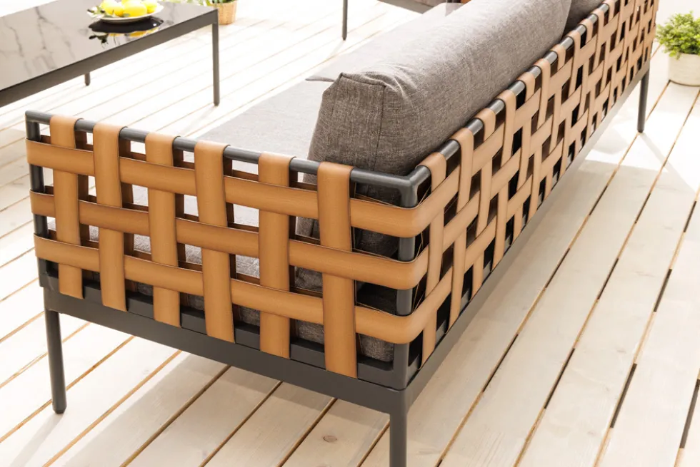 In- und Outdoor Lounge-Sofa UNIQUE 185cm schwarz braun grau Aluminium 2-Sitzer inkl. Kissen