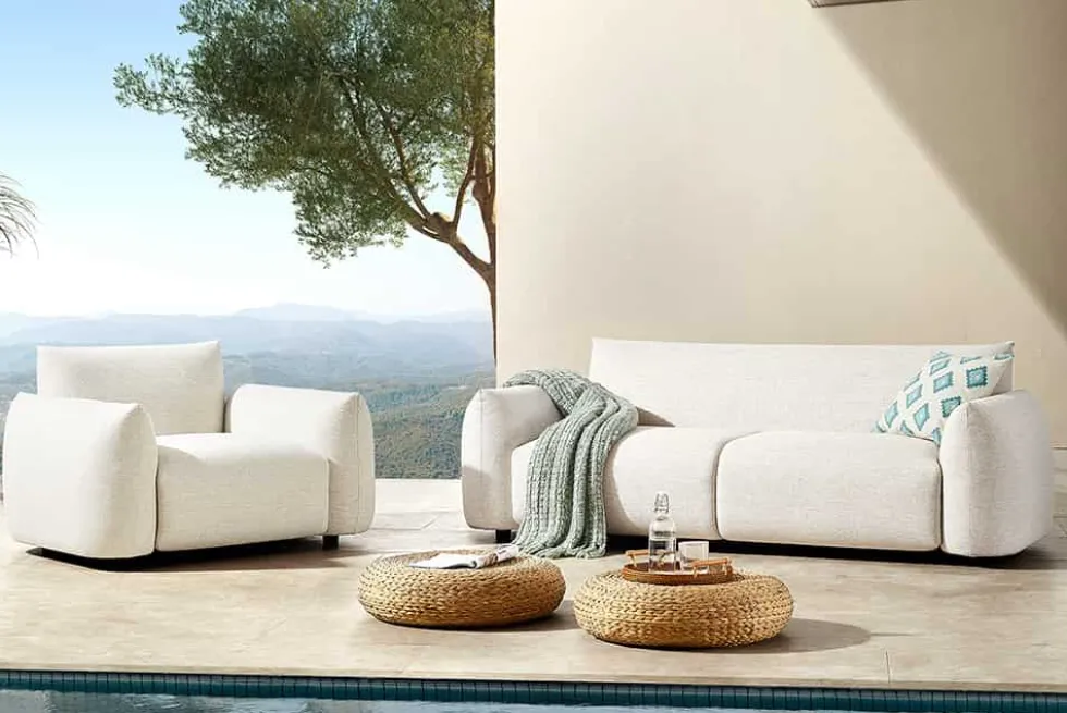 In- und Outdoor Sofa SEAHAWK 205cm creme Aluminium Olefin wetterfest 2-Sitzer Couch