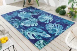 In- und Outdoor Teppich LEAF 240x160cm blau grün Blatt-Design wetterfest