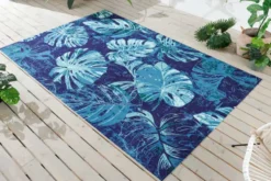 In- und Outdoor Teppich LEAF 240x160cm blau grün Blatt-Design wetterfest