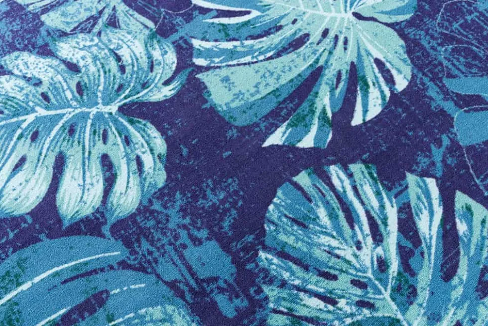 In- und Outdoor Teppich LEAF 240x160cm blau grün Blatt-Design wetterfest