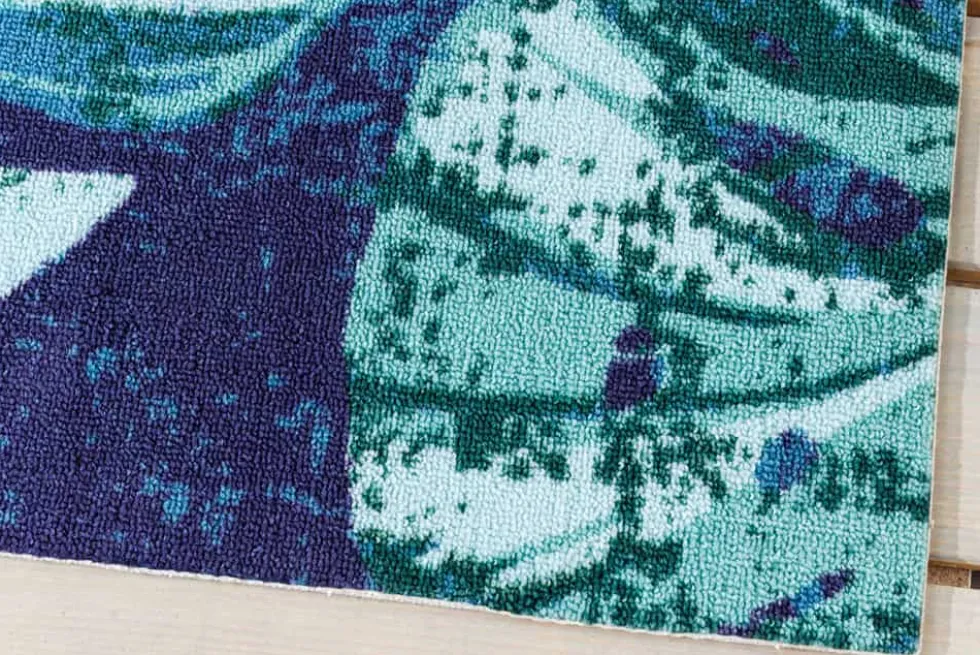 In- und Outdoor Teppich LEAF 240x160cm blau grün Blatt-Design wetterfest