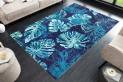 In- und Outdoor Teppich LEAF 240x160cm blau grün Blatt-Design wetterfest