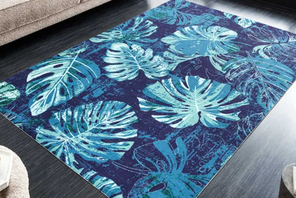 In- und Outdoor Teppich LEAF 240x160cm blau grün Blatt-Design wetterfest