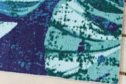In- und Outdoor Teppich LEAF 180x120cm blau grün Blatt-Design Läufer wetterfest