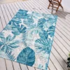 In- und Outdoor Teppich LEAF 175x120cm türkis weiß Blätter-Design Läufer wetterfest